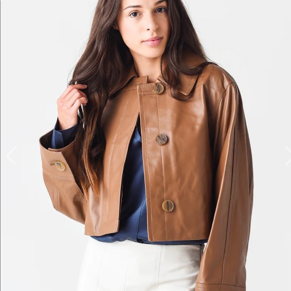 VINCE Women’s Leather Cropped Jacket, Color Brown, Size XXS - Picture 3 of 10